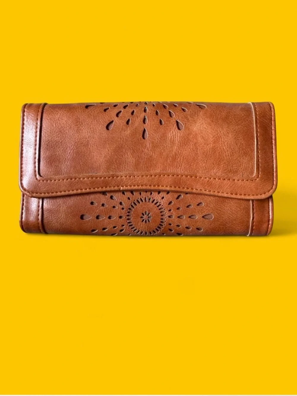 Women's Brown Cutout Genuine Leather Wallet